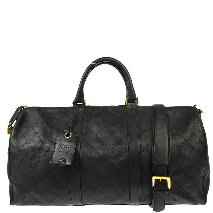 Chanel Black Lambskin Bicolore 2way Duffle Handbag