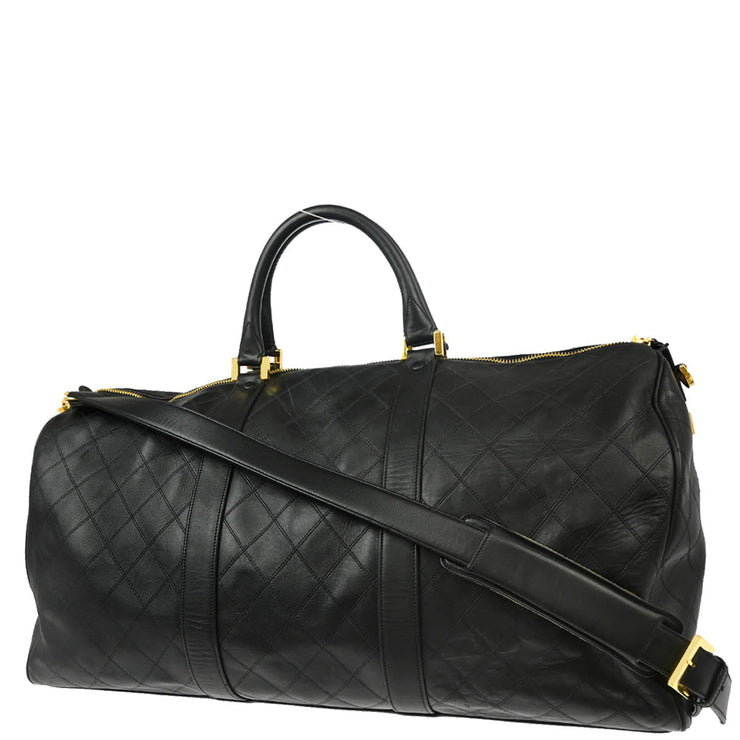 Chanel Black Lambskin Bicolore 2way Duffle Handbag
