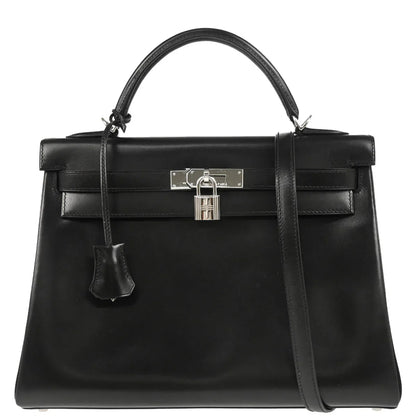 Hermes 2008 Black Box Calf Kelly 32 Retourne 2way Shoulder Handbag