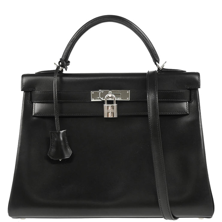 Hermes 2008 Black Box Calf Kelly 32 Retourne 2way Shoulder Handbag
