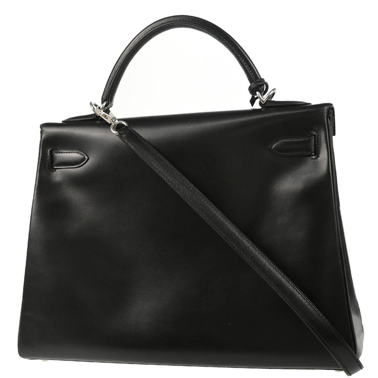 Hermes 2008 Black Box Calf Kelly 32 Retourne 2way Shoulder Handbag