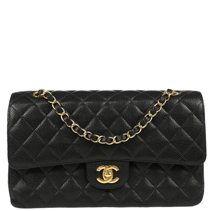 Chanel 2004-2005 Black Caviar Medium Classic Double Flap Shoulder Bag