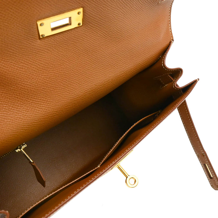 Hermes 1997 Gold Courchevel Kelly 28 Sellier 2way Shoulder Handbag