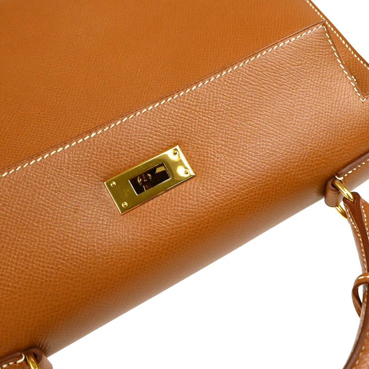 Hermes 1997 Gold Courchevel Kelly 28 Sellier 2way Shoulder Handbag