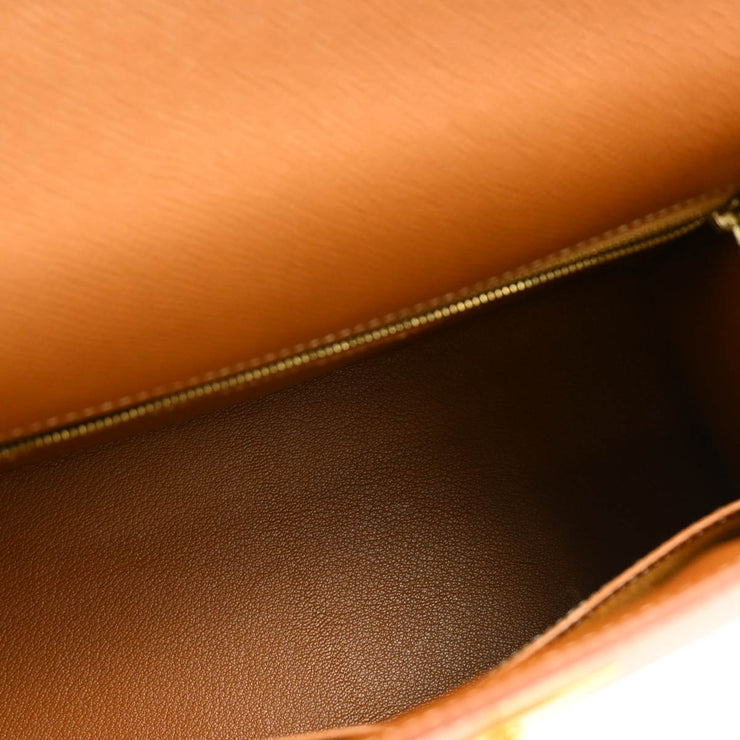 Hermes 1997 Gold Courchevel Kelly 28 Sellier 2way Shoulder Handbag