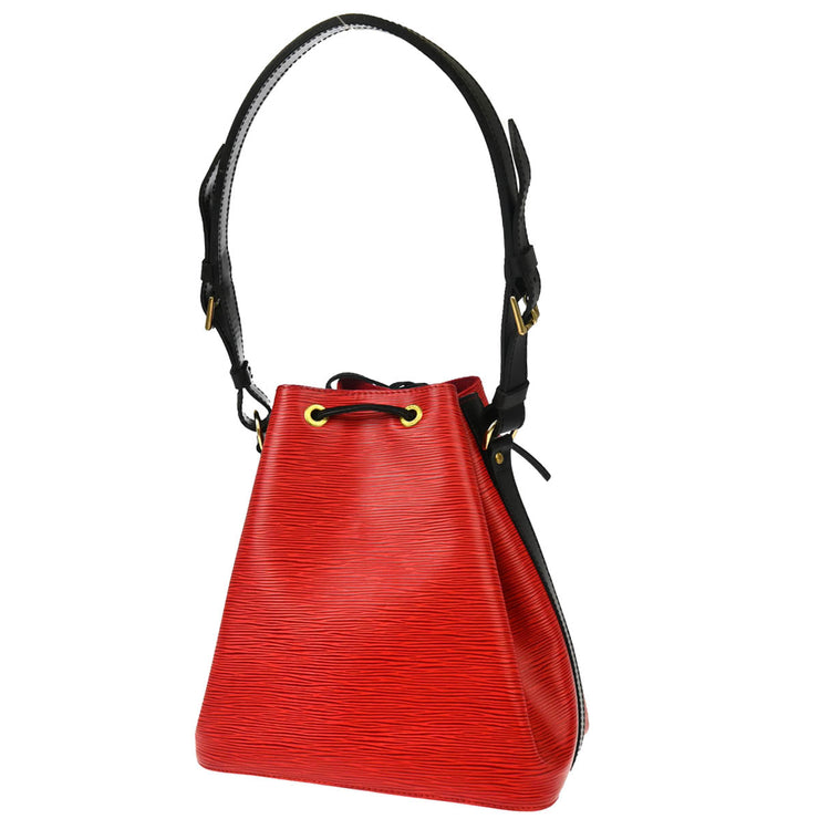 Louis Vuitton 1995 Red Black Epi Petite Noe Bucket Shoulder Bag M44172