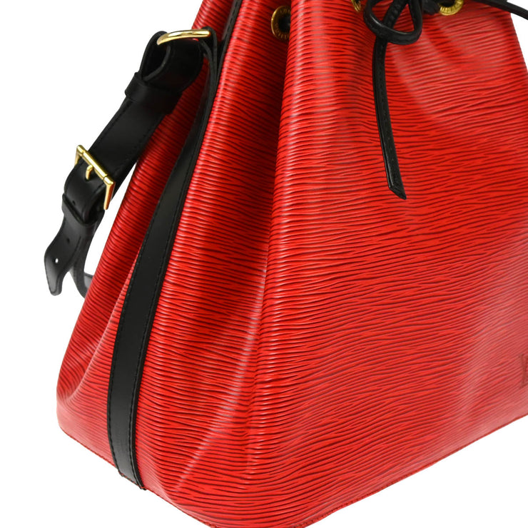 Louis Vuitton 1995 Red Black Epi Petite Noe Bucket Shoulder Bag M44172