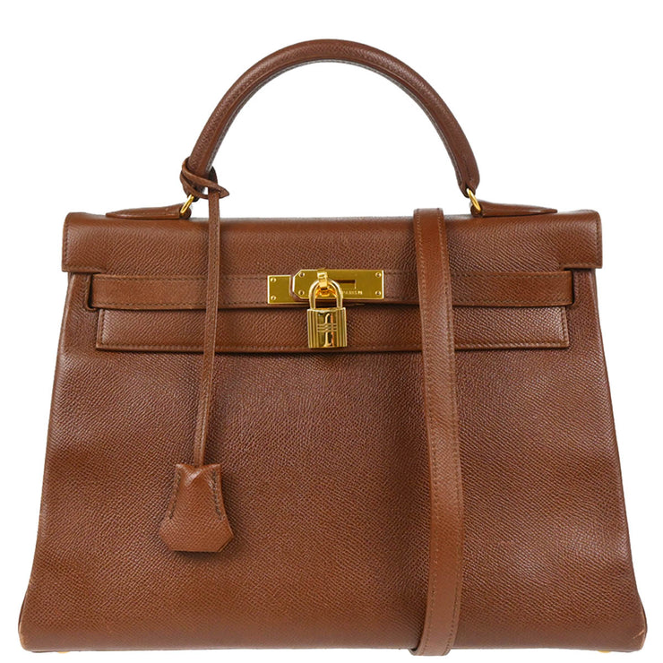 Hermes 1994 Marron Fonce Courchevel Kelly 32 Retourne 2way Shoulder Handbag