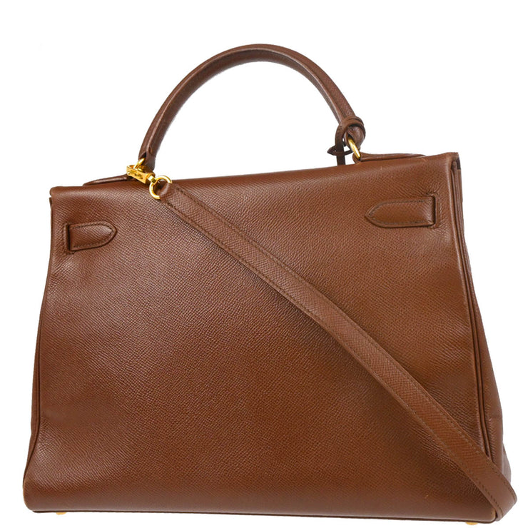 Hermes 1994 Marron Fonce Courchevel Kelly 32 Retourne 2way Shoulder Handbag