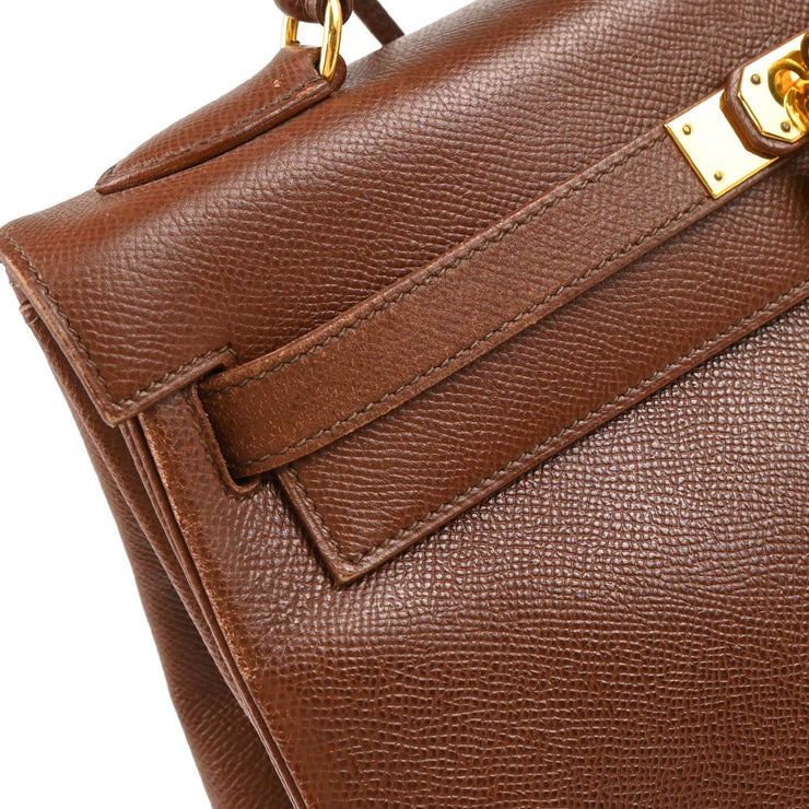 Hermes 1994 Marron Fonce Courchevel Kelly 32 Retourne 2way Shoulder Handbag