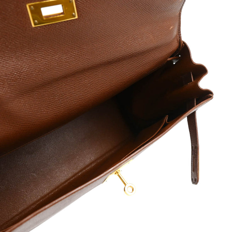 Hermes 1994 Marron Fonce Courchevel Kelly 32 Retourne 2way Shoulder Handbag
