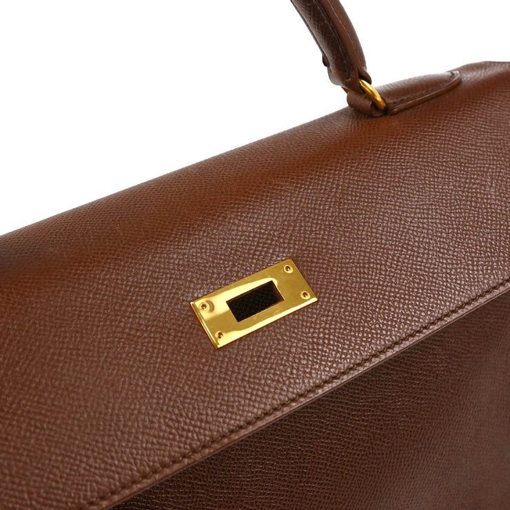 Hermes 1994 Marron Fonce Courchevel Kelly 32 Retourne 2way Shoulder Handbag
