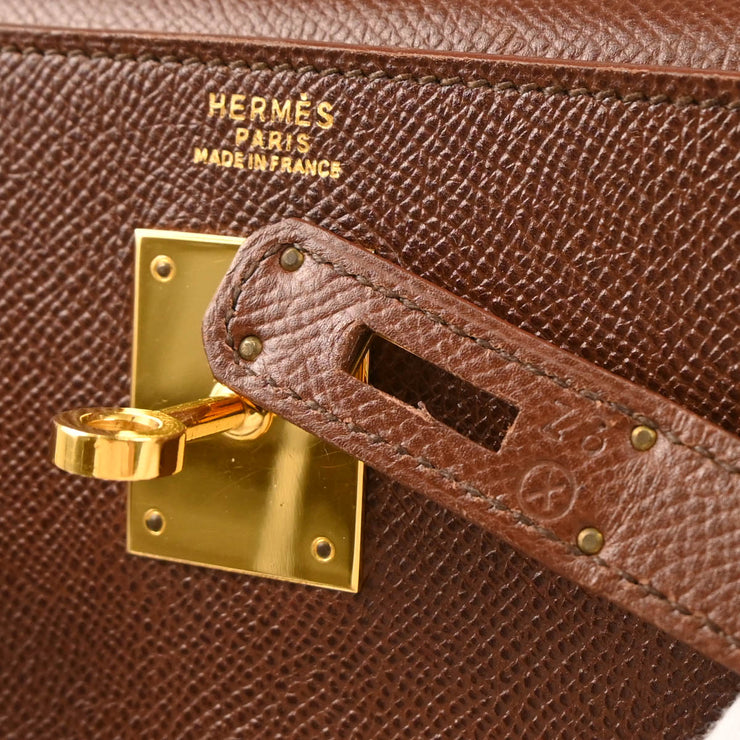 Hermes 1994 Marron Fonce Courchevel Kelly 32 Retourne 2way Shoulder Handbag