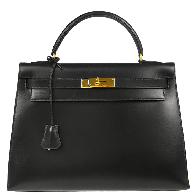Hermes 1994 Black Box Calf Kelly 32 Sellier Handbag
