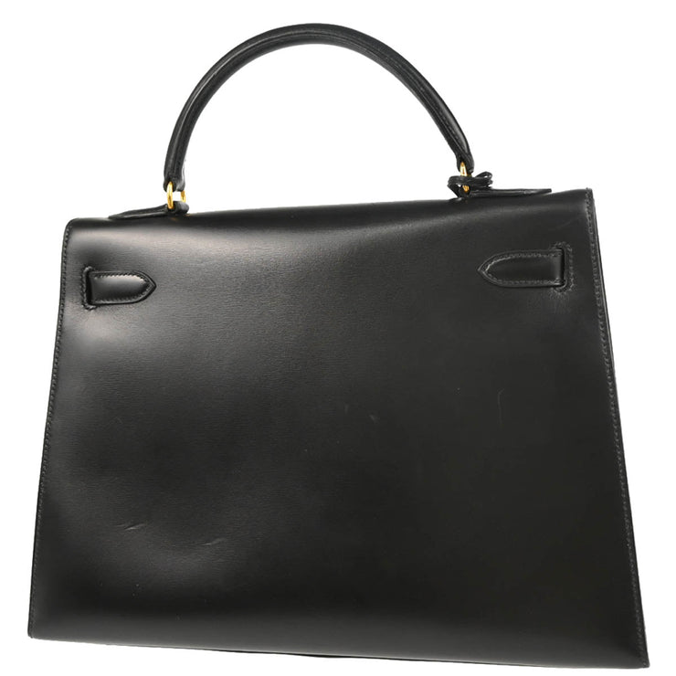 Hermes 1994 Black Box Calf Kelly 32 Sellier Handbag
