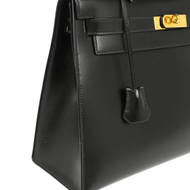 Hermes 1994 Black Box Calf Kelly 32 Sellier Handbag