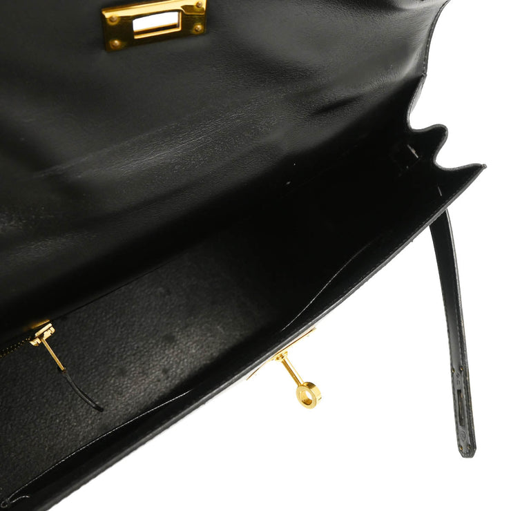Hermes 1994 Black Box Calf Kelly 32 Sellier Handbag