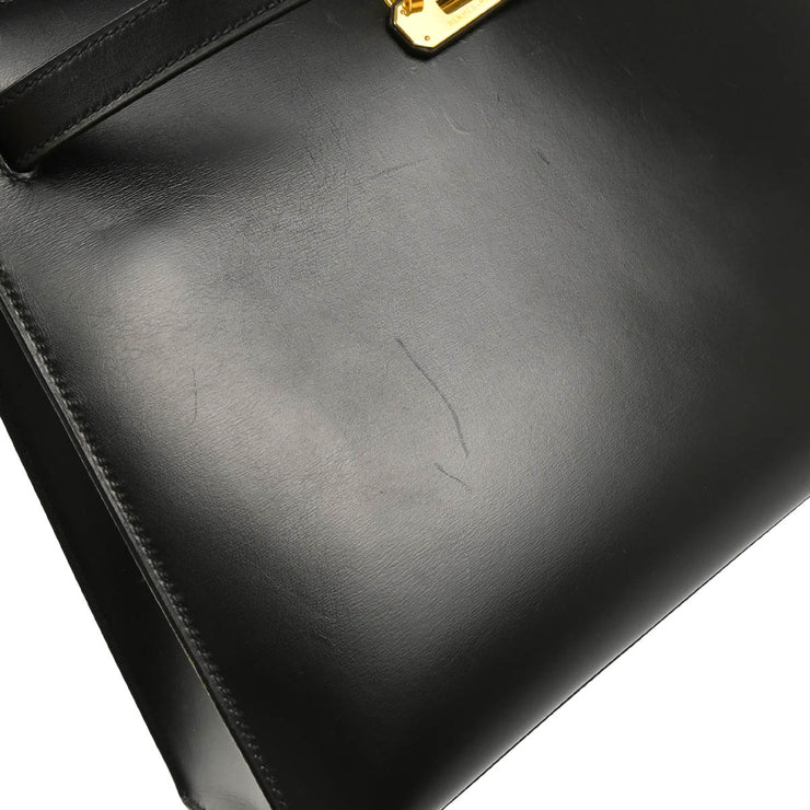 Hermes 1994 Black Box Calf Kelly 32 Sellier Handbag