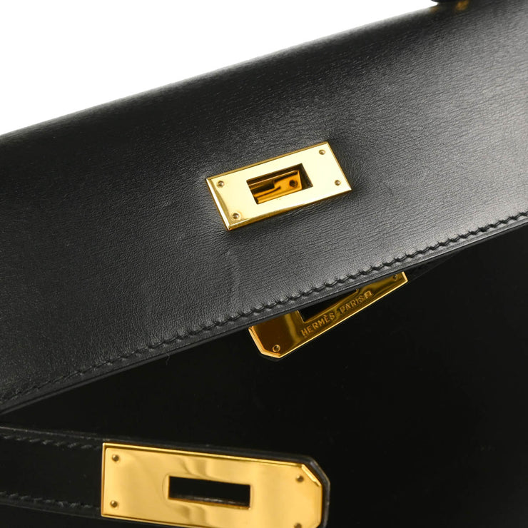Hermes 1994 Black Box Calf Kelly 32 Sellier Handbag