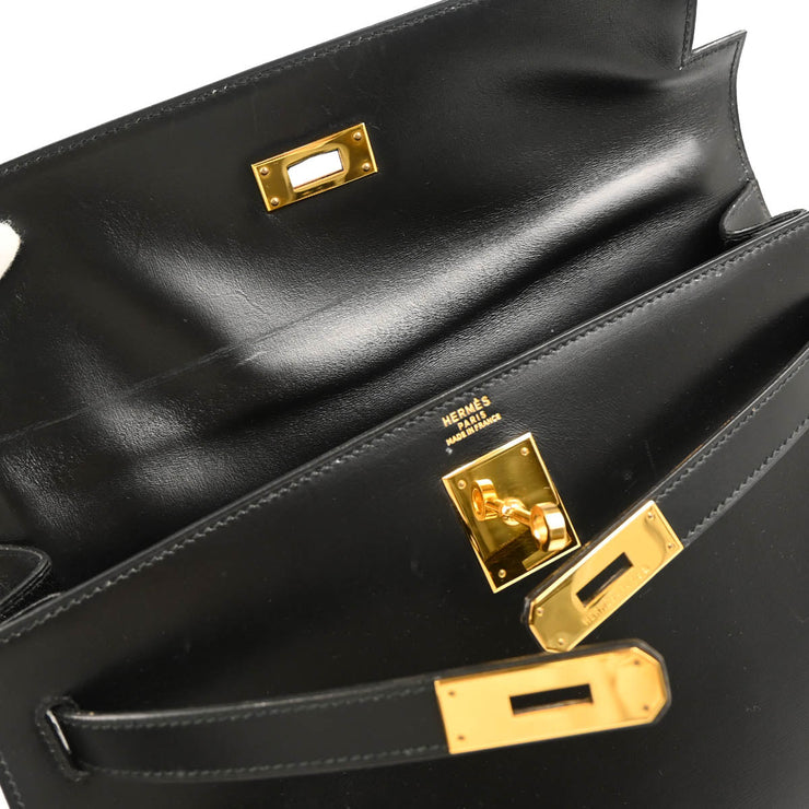Hermes 1994 Black Box Calf Kelly 32 Sellier Handbag