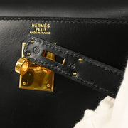 Hermes 1994 Black Box Calf Kelly 32 Sellier Handbag