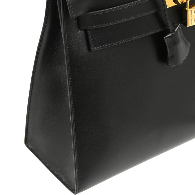 Hermes Black Box Calf Kelly 32 Sellier 2way Shoulder Handbag