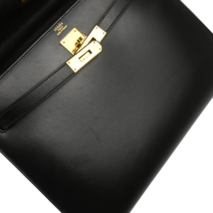 Hermes Black Box Calf Kelly 32 Sellier 2way Shoulder Handbag