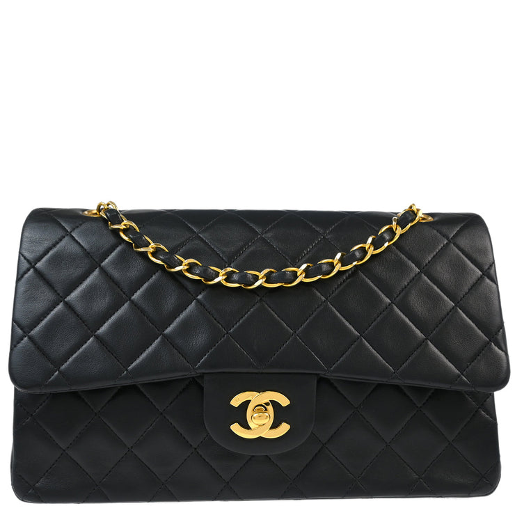 Chanel 1994-1996 Black Lambskin Medium Classic Double Flap Shoulder Bag