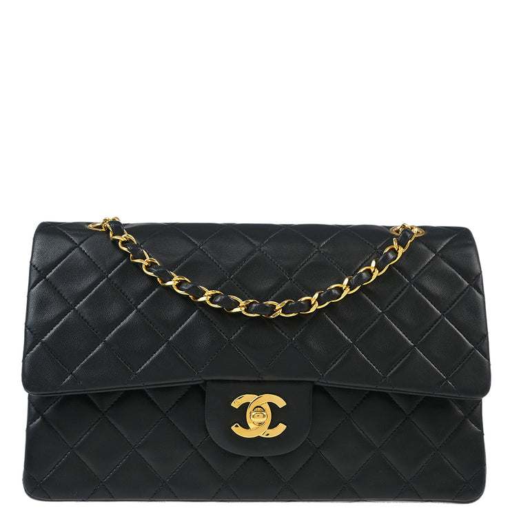 Chanel 2008-2009 Black Lambskin Medium Classic Double Flap Shoulder Bag