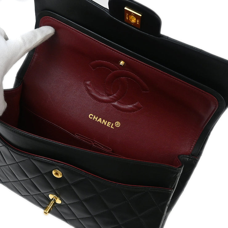 Chanel 2008-2009 Black Lambskin Medium Classic Double Flap Shoulder Bag