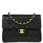 Chanel Black Lambskin Classic Square Flap Shoulder Bag 20
