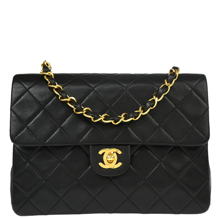Chanel Black Lambskin Classic Square Flap Shoulder Bag 20