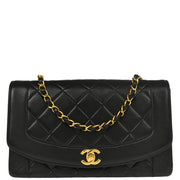 Chanel 1991-1994 Black Lambskin Medium Diana Shoulder Bag