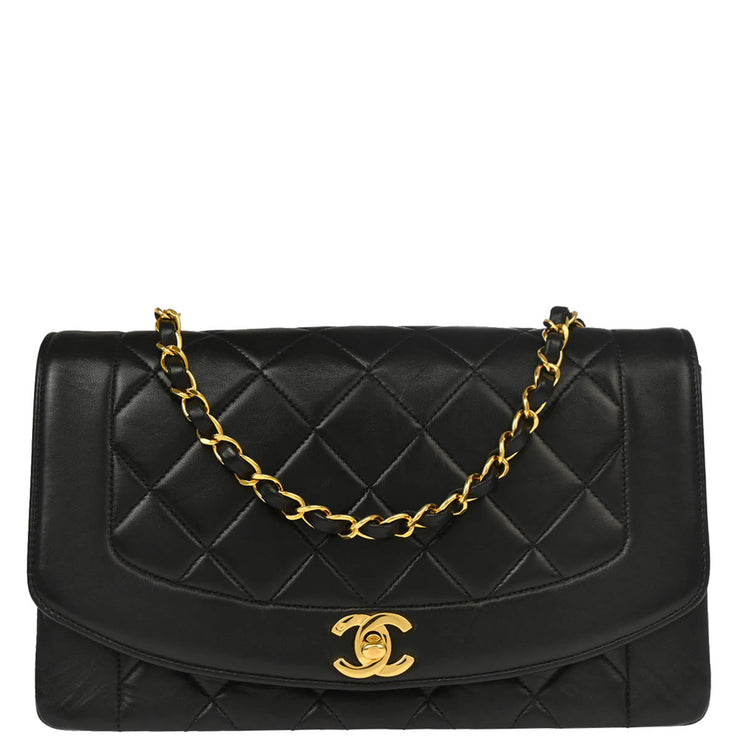 Chanel 1991-1994 Black Lambskin Medium Diana Shoulder Bag