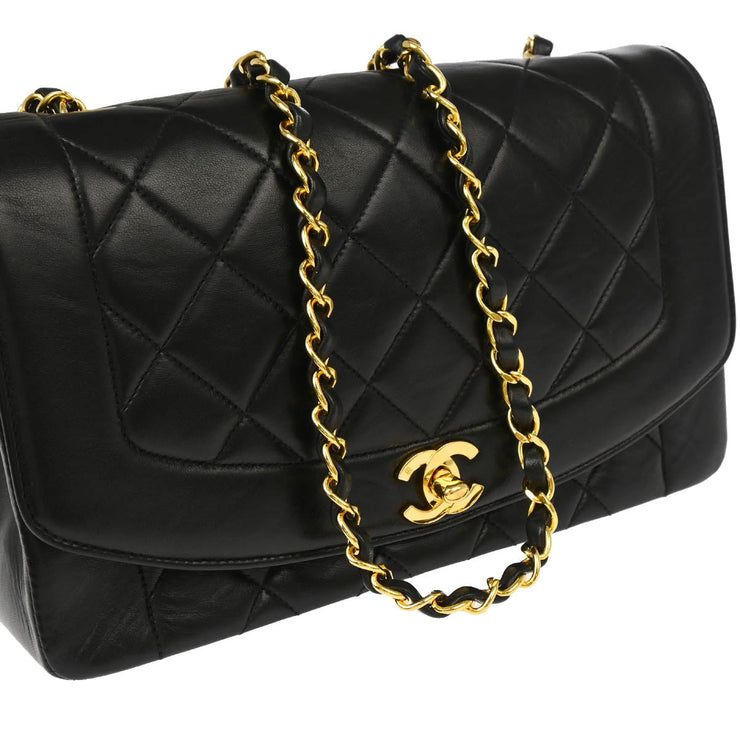 Chanel 1991-1994 Black Lambskin Medium Diana Shoulder Bag