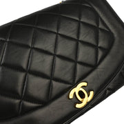 Chanel 1991-1994 Black Lambskin Medium Diana Shoulder Bag