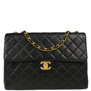 Chanel 1996-1997 Black Lambskin Jumbo Classic Flap Shoulder Bag
