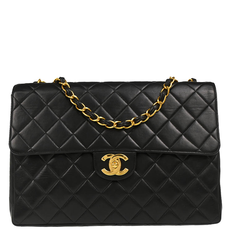 Chanel 1996-1997 Black Lambskin Jumbo Classic Flap Shoulder Bag