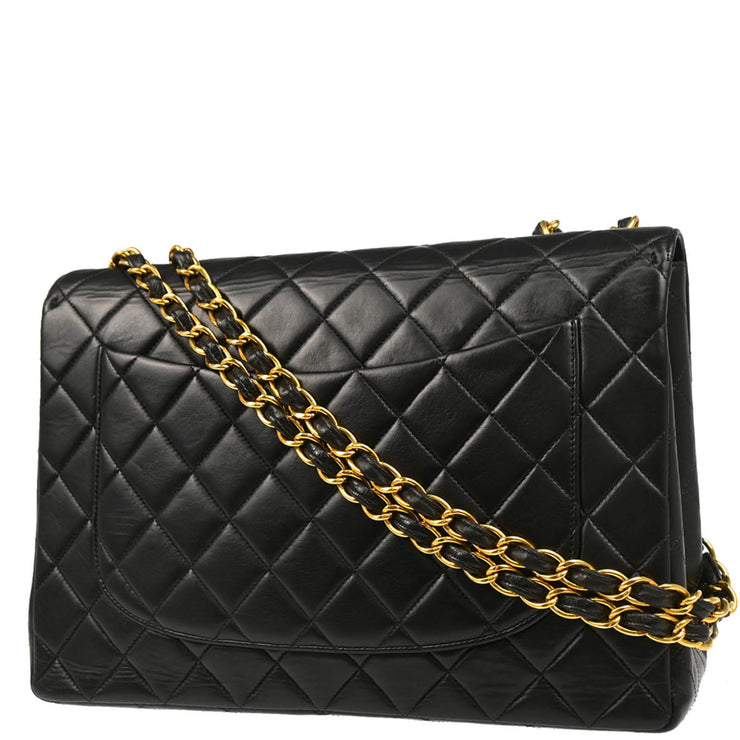 Chanel 1996-1997 Black Lambskin Jumbo Classic Flap Shoulder Bag