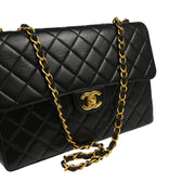 Chanel 1996-1997 Black Lambskin Jumbo Classic Flap Shoulder Bag