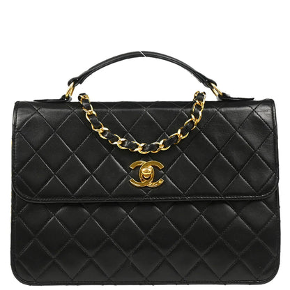 Chanel 1986-1988 Black Lambskin 2way Shoulder Handbag