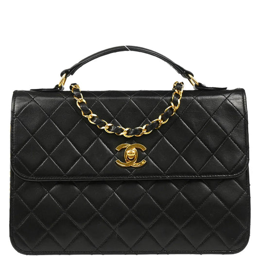 Chanel 1986-1988 Black Lambskin 2way Shoulder Handbag