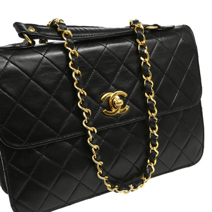 Chanel 1986-1988 Black Lambskin 2way Shoulder Handbag