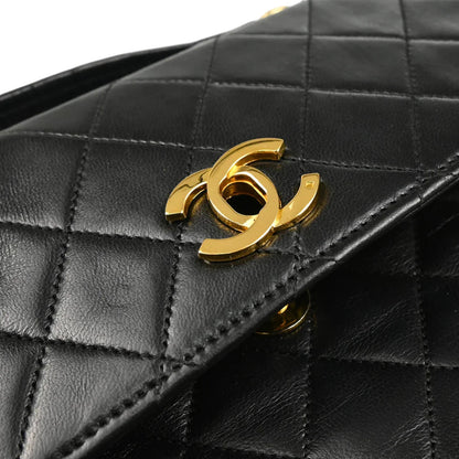 Chanel 1986-1988 Black Lambskin 2way Shoulder Handbag