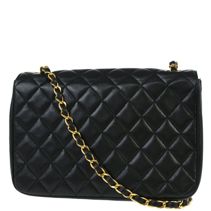 Chanel Black Lambskin Single Flap Shoulder Bag