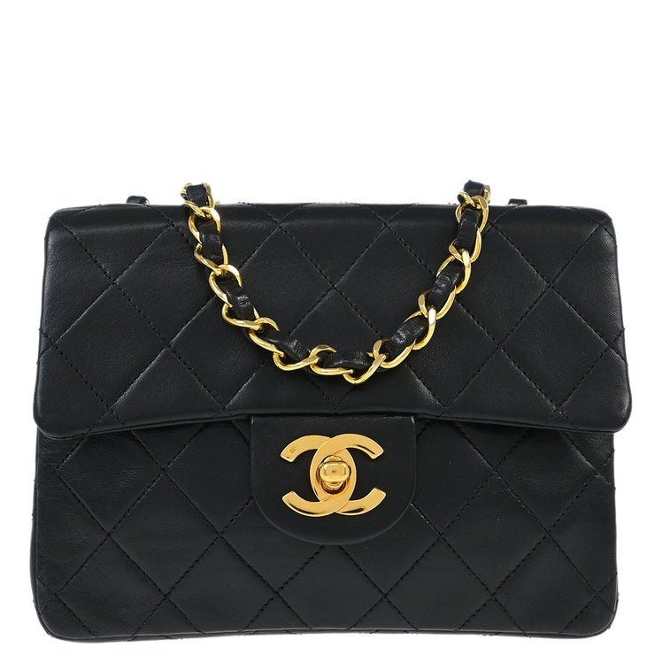 Chanel Black Lambskin Mini Classic Square Flap Shoulder Bag 17