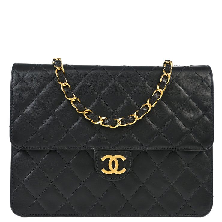 Chanel Black Lambskin Pushlock Small Half Flap Shoulder Bag