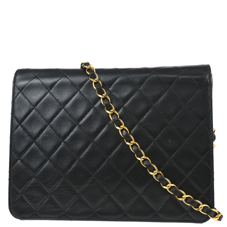 Chanel Black Lambskin Pushlock Small Half Flap Shoulder Bag
