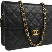 Chanel Black Lambskin Pushlock Small Half Flap Shoulder Bag