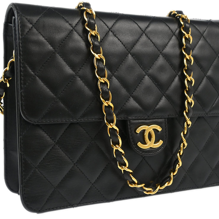 Chanel Black Lambskin Pushlock Small Half Flap Shoulder Bag